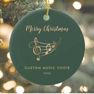 Gold Music Notes Choir Ensemble Elegant Christmas Ceramic Ornament