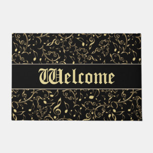 Gold Music Notes Customizable Colour Welcome Mat
