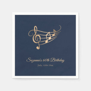 Gold Music Notes Elegant Script Birthday Napkin