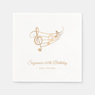 Gold Music Notes Elegant Script Birthday Napkin