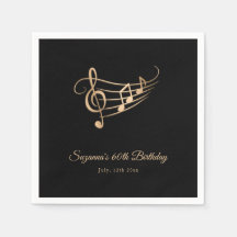 Gold Music Notes Elegant Script Birthday