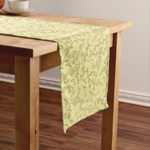 Gold Music Notes Floral Pattern Table Runner