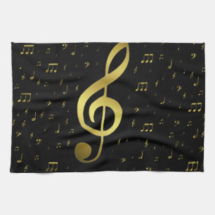 gold music notes kitchen towel