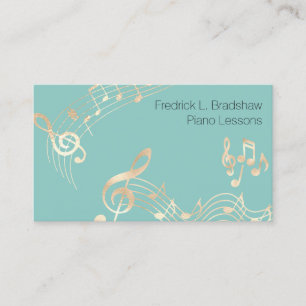 Gold Music Notes on Black Medium on Teal Business Card
