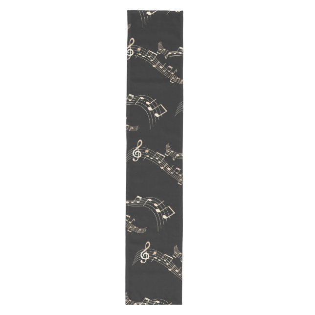Gold Music Notes on Black Medium Table Runner (Front)