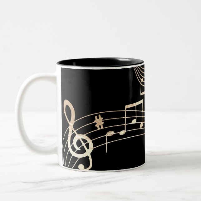 Gold Music Notes on Black Medium Two-Tone Coffee Mug (Left)