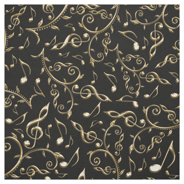 Gold Music Notes On Black or Any Colour Fabric (Swatch)