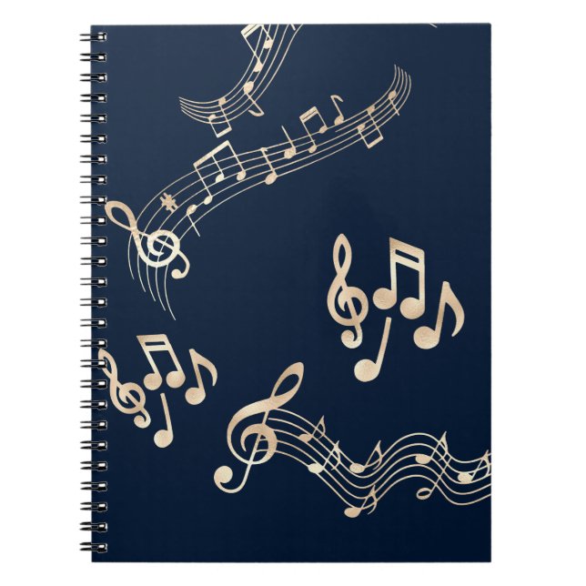 Gold Music Notes on Navy Blue Medium Notebook (Front)