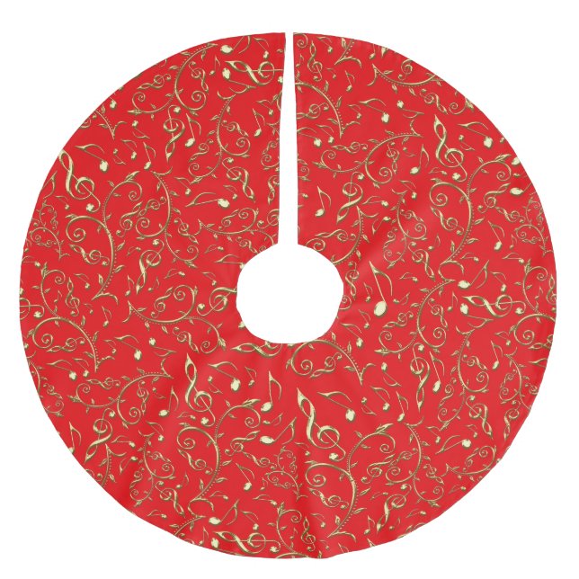 Gold Music Notes Pattern Holiday Brushed Polyester Tree Skirt (Front)