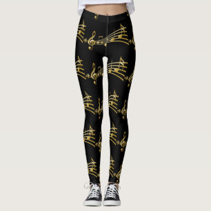 Gold Music Notes sur Black Leggings
