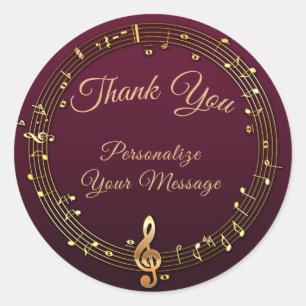 Gold Music Notes Thank You Personalized Design Classic Round Sticker