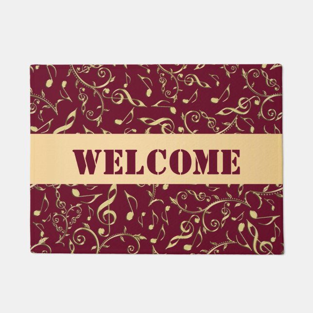 Gold Music Notes with Customizable Colour Door Mat (Front)