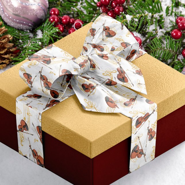 Gold Music Notes with Violins Satin Ribbon (Creator Uploaded)