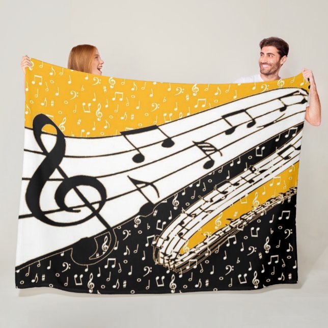 Gold music theme fleece blanket (In Situ)