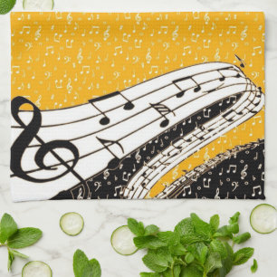 Gold music theme kitchen towel