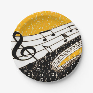 Gold music theme paper plate