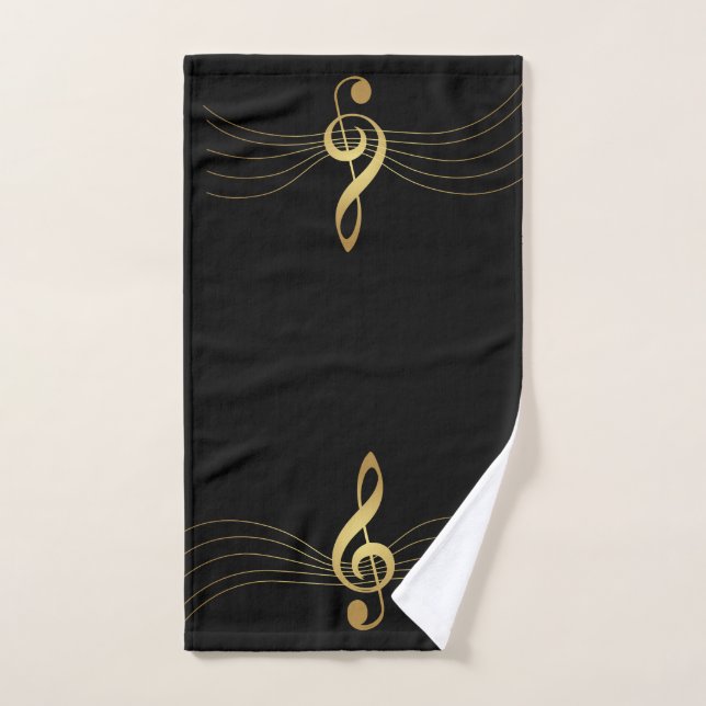 Gold Music Towels - The Treble Clef: (Hand Towel)