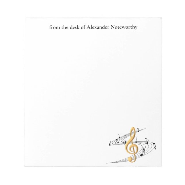 Gold Music Treble Clef Personalized Notepad (Front)