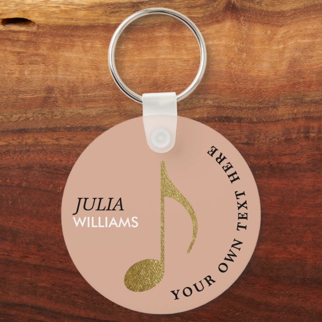 Gold Musical Note Dusty Rose Keychain With Name (Front)