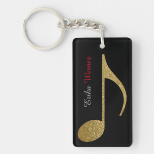 Gold Musical Note with name and initials black Keychain