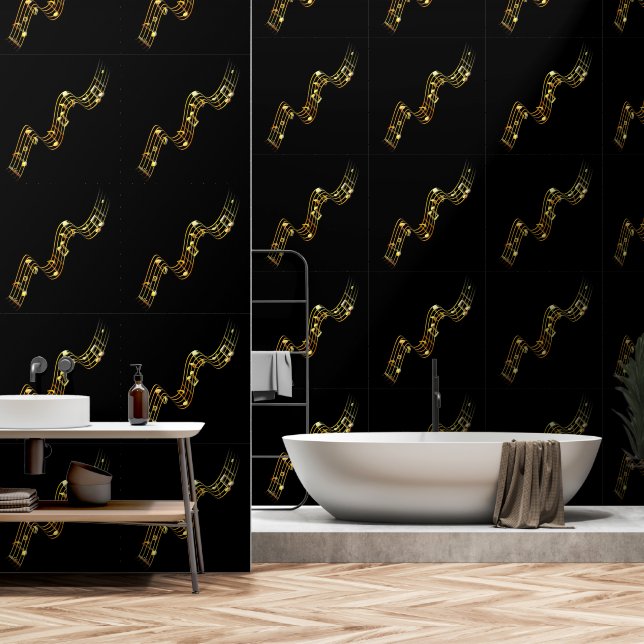 Gold Musical Notes Custom Colours Black Wallpaper (Bathroom)