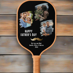 Gold Mustache Happy Father's Day 3 Photo Pickleball Paddle