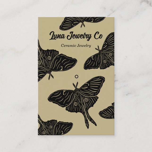 Gold Mystical Luna Moth Jewellery Pin Business Car Business Card (Front)