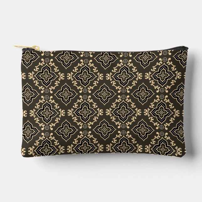 Gold n Brown Geometric Pattern / Indian Print  Accessory Pouch (Front)