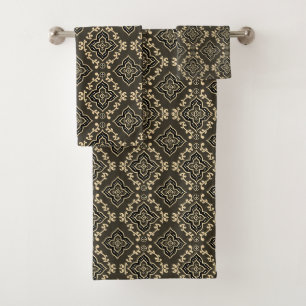 Gold n Brown Geometric Pattern / Indian Print Bath Towel Set
