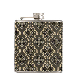 Gold n Brown Geometric Pattern / Indian Print Hip Flask