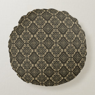 Gold n Brown Geometric Pattern / Indian Print Round Pillow