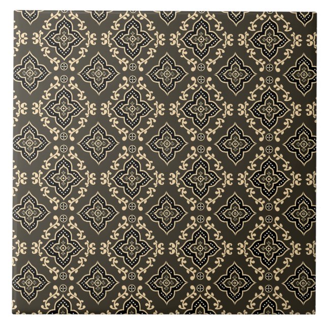 Gold n Brown Geometric Pattern / Indian Print  Tile (Front)