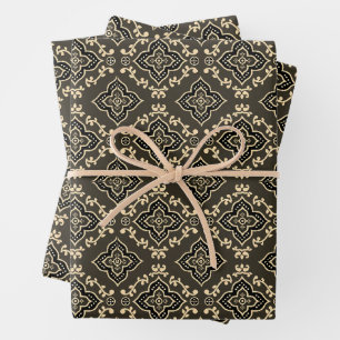 Gold n Brown Geometric Pattern / Indian Print Wrapping Paper Sheet