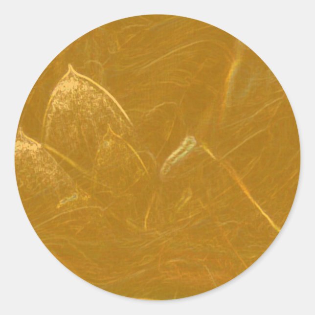 Gold n Copper Sheet :  Lotus Engraved Design Classic Round Sticker (Front)