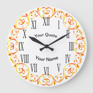 Gold n Red Vines with vertical Roman Numerals Large Clock