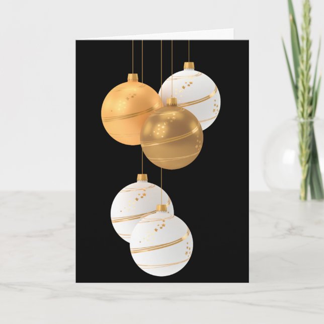 GOLD n WHITE ORNAMENTS CHRISTMAS CARD FOR ANYONE (Front)