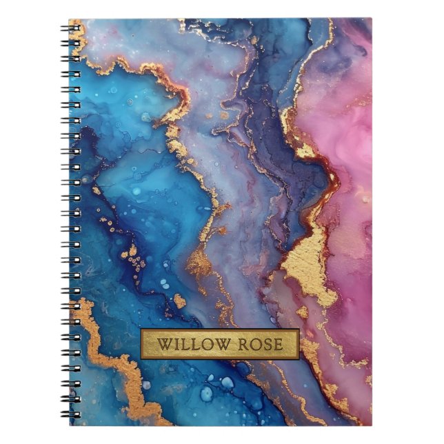Gold Name Abstract Modern Blue Purple Pink Chic Notebook (Front)