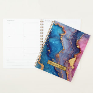 Gold Name Abstract Modern Blue Purple Pink Chic Planner