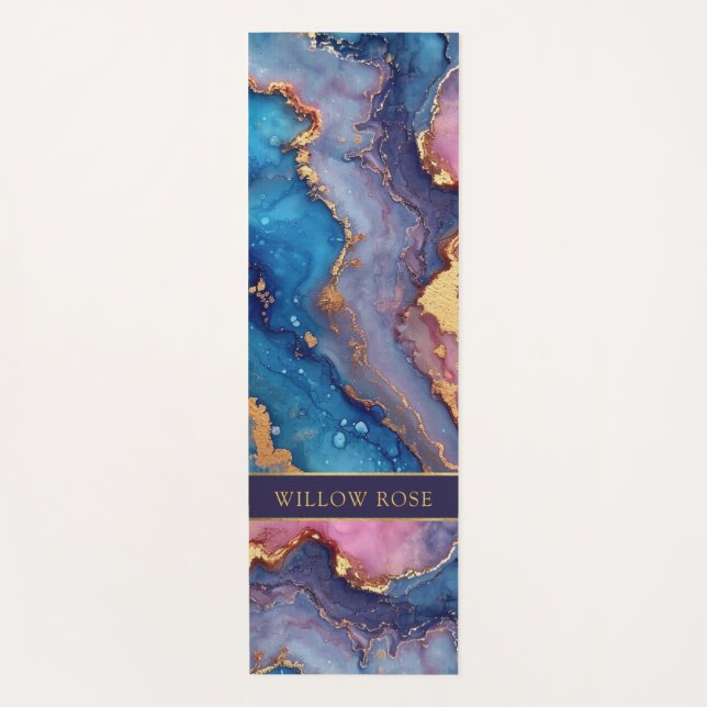 Gold Name Abstract Modern Blue Purple Pink Chic Yoga Mat (Front)