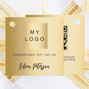 Gold name business logo QR code hang tag