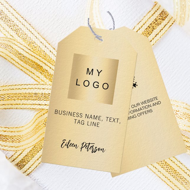 Gold name business logo QR code hang tag (Creator Uploaded)