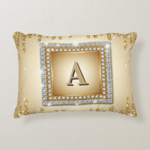 ✨ Gold Name Monogram Diamond Frame ✨ Accent Pillow