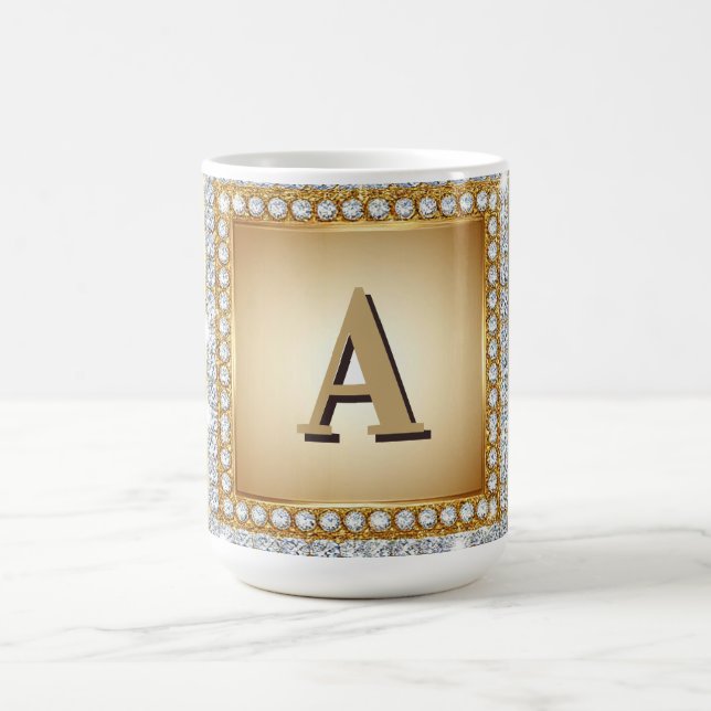 ✨ Gold Name Monogram Diamond Frame ✨ Coffee Mug (Center)