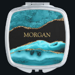 Gold Name or Monogram, Black, Gold & Teal Agate Compact Mirror<br><div class="desc">Personalize your Name or Monogram In Gold on Black,  Gold & Teal Agate.</div>