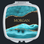 Gold Name or Monogram, Black, Gold & Teal Agate Compact Mirror<br><div class="desc">Personalize your Name or Monogram In Gold on Black,  Gold & Teal Agate.</div>