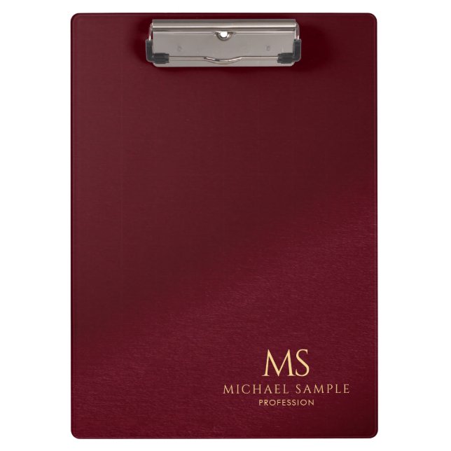 Gold Name Text Monogram Monogrammed Template Red Clipboard (Front)