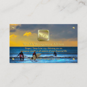 Gold nameplate, Sunset Surfing, Wealth Advisor Business Card