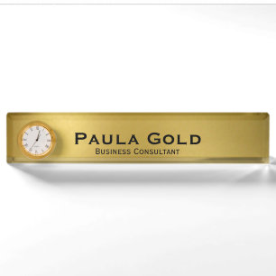 Gold Nameplate with Clock