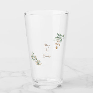 gold Names Glam Foliage Wedding  Glass