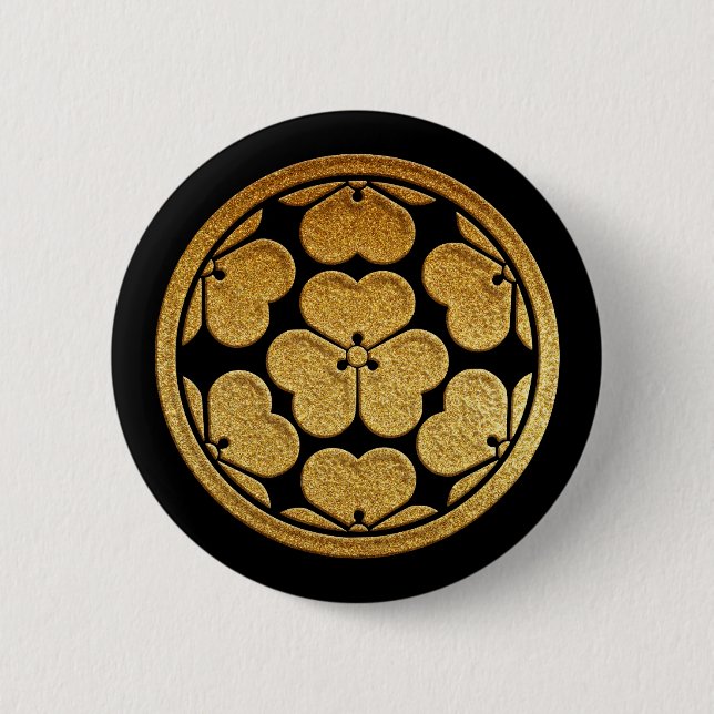 Gold Nanatsu Katabami Kamon 2 Inch Round Button (Front)